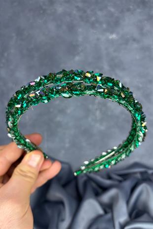 Green Double Row Stone Lea Bridal Hair Accessory Bridal Henna Crown