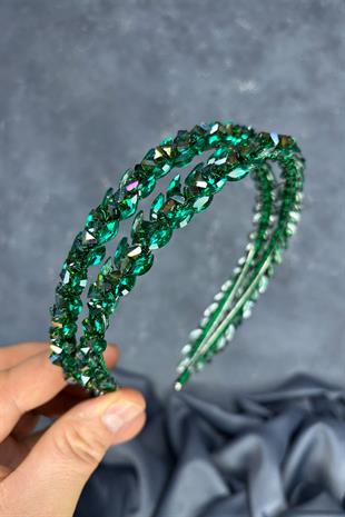 Green Double Row Stone Lea Bridal Hair Accessory Bridal Henna Crown
