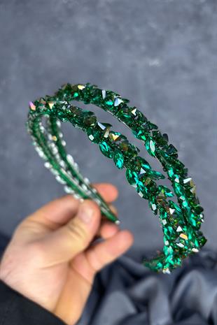 Green Double Row Stone Lea Bridal Hair Accessory Bridal Henna Crown
