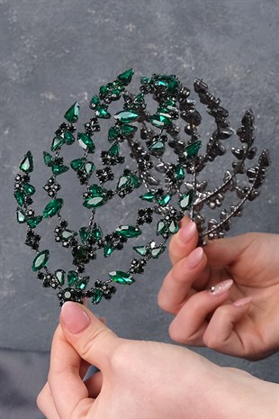 Green Double Sided Helen Bridal Henna Crown