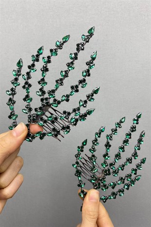 Green Double Sided Leaf Patterned Hair Accessory Henna Crown