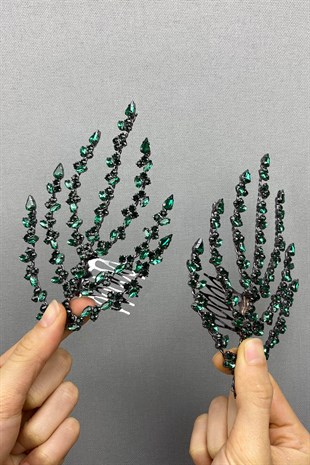 Green Double Sided Leaf Patterned Hair Accessory Henna Crown