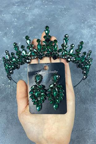 Green Cooker Bridal Henna Tiara and Stud Earrings Set