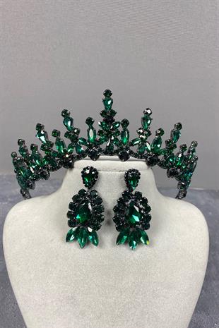 Green Cooker Bridal Henna Crown And Stud Earrings