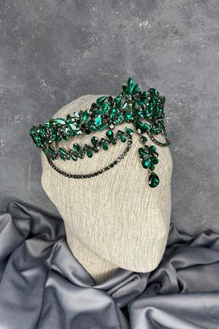 Green Dali Headband Dangle Bridal Henna Crown Hair Accessory
