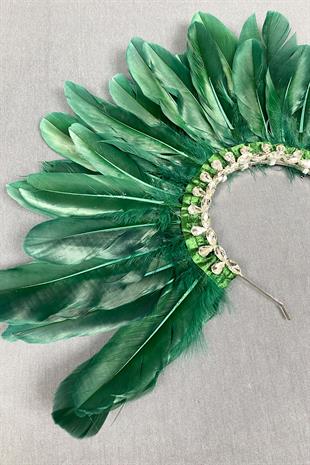 Green Dali Feathered Stone Bridal Henna Crown Accessory