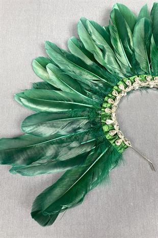 Green Dali Feathered Stone Bridal Henna Crown Accessory