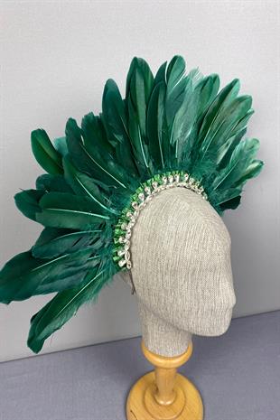 Green Dali Feathered Stone Bridal Henna Crown Accessory
