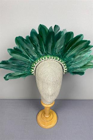 Green Dali Feathered Stone Bridal Henna Crown Accessory