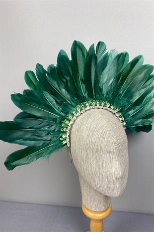 Green Dali Feathered Stone Bridal Henna Crown Accessory