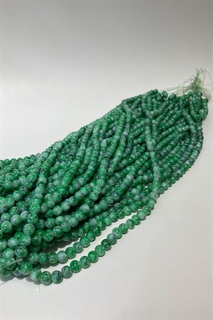 Yeşil Desenli Dizi Cam Boncuk 8 mm