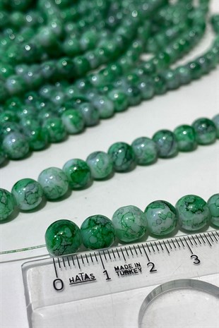 Yeşil Desenli Dizi Cam Boncuk 8 mm