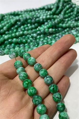 Yeşil Desenli Dizi Cam Boncuk 8 mm