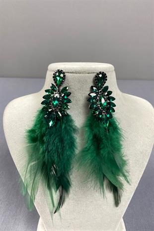 Green Most Stylish Feather Special Invitation Prom Wedding Evening Dress Earrings