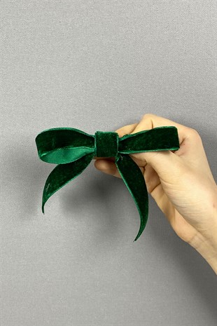 Yeşil Fiyonklu Kadife Kurdeleli Saç Tokası