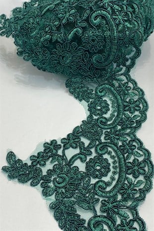 Yeşil Fransız Güpür Şerit Dantel
