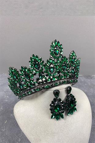 Green Godiva High Bridal Henna Crown And Stud Earrings