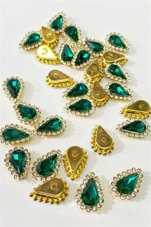 Yeşil Gold Kasalı Damla Dikme Taş 10 Adet