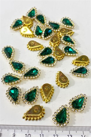 Yeşil Gold Kasalı Damla Dikme Taş 10 Adet