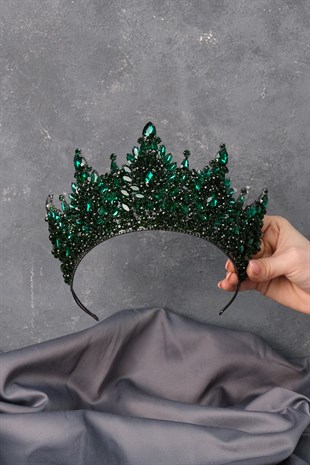 Green Gold Paris High Dense Beaded Bridal Henna Tiara