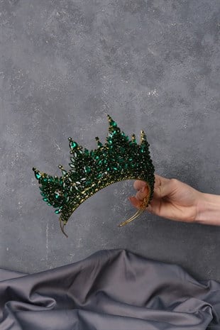 Green Gold Paris High Dense Beaded Bridal Henna Tiara