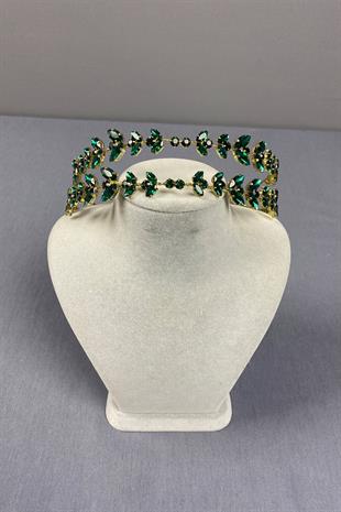 Alpha Double Row Bridal Henna Crown with Green Gold Background