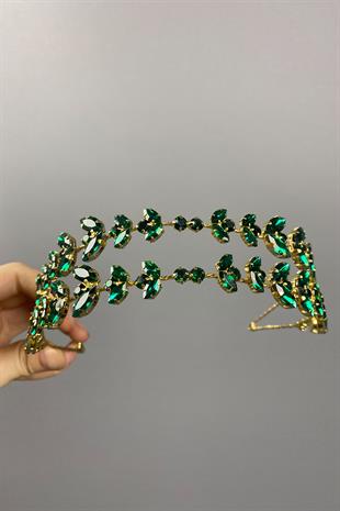 Alpha Double Row Bridal Henna Crown with Green Gold Background