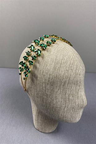 Alpha Double Row Bridal Henna Crown with Green Gold Background