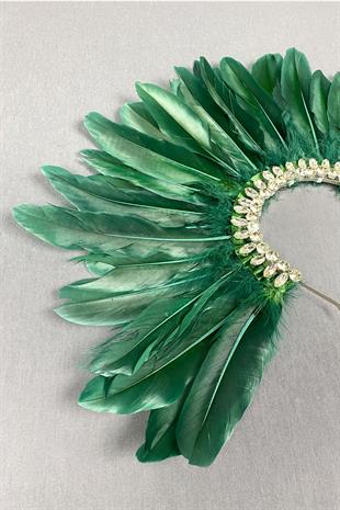 Green Hera Feathered Stone Bridal Henna Crown Accessory