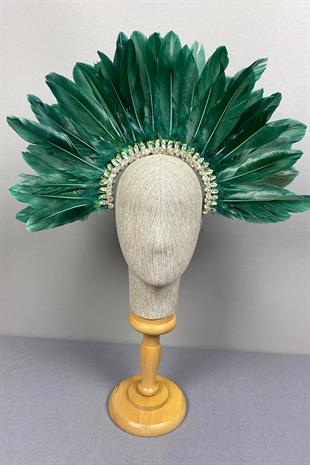 Green Hera Feathered Stone Bridal Henna Crown Accessory