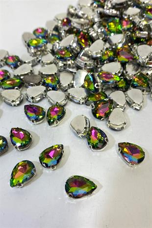 Yeşil Janjanlı Damla Metal Kasalı Beyoğlu Taşı Dikme Cam Boncuk 5 Adet