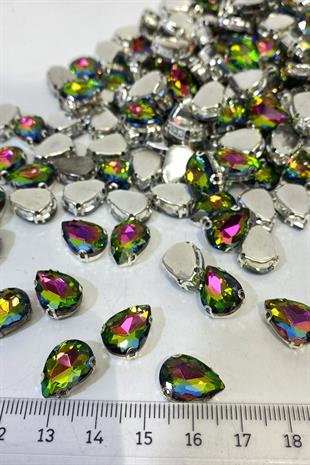 Yeşil Janjanlı Damla Metal Kasalı Beyoğlu Taşı Dikme Cam Boncuk 5 Adet