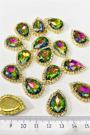 Yeşil Janjanlı Gold Kasalı Damla Dikme Taş 5 Adet