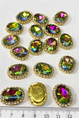 Yeşil Janjanlı Gold Kasalı Oval Dikme Taş 5 Adet