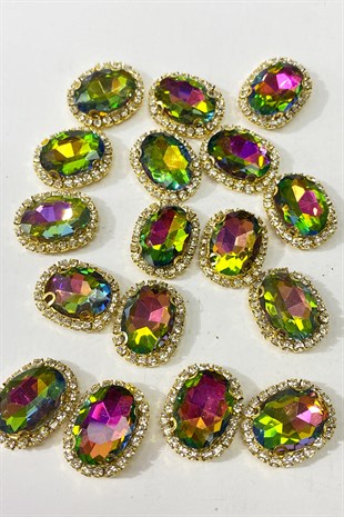 Yeşil Janjanlı Gold Kasalı Oval Dikme Taş 5 Adet