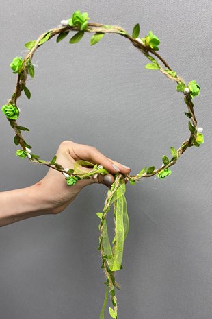 Yeşil Kagıt Güllü Yapraklı Nedime Tacı ve Hediyelik Çocuk Tacı