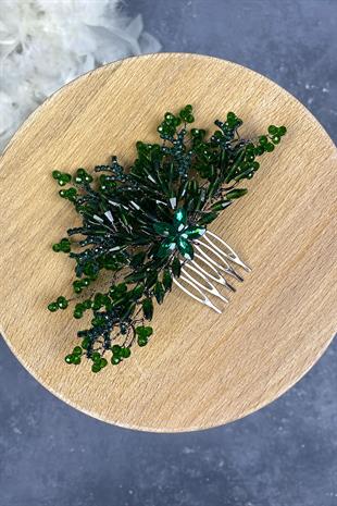 Green Crystal Embroidered Side Comb Hairclip Bridal Hair Accessory