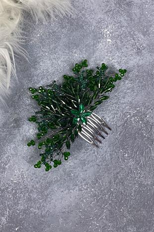 Green Crystal Embroidered Side Comb Hairclip Bridal Hair Accessory