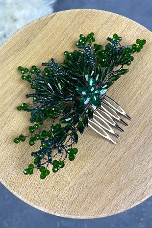 Green Crystal Embroidered Side Comb Hairclip Bridal Hair Accessory