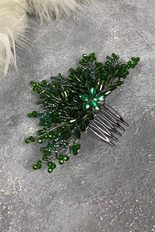 Green Crystal Embroidered Side Comb Hairclip Bridal Hair Accessory