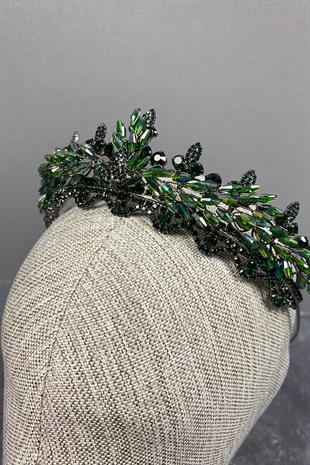 Green Lena Crystal Beaded Bridal Henna Tiara