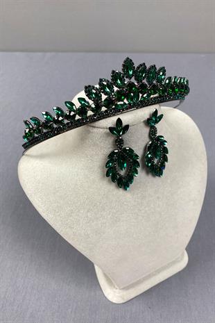 Green Leyn Bridal Henna Crown and Shuttle Stone Earrings