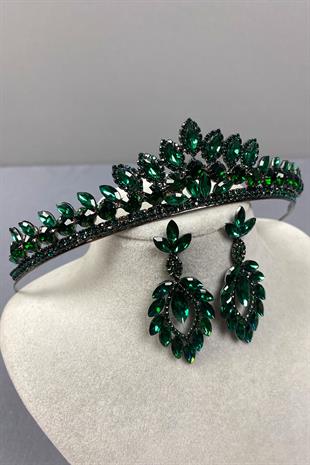 Green Leyn Bridal Henna Crown and Shuttle Stone Earrings