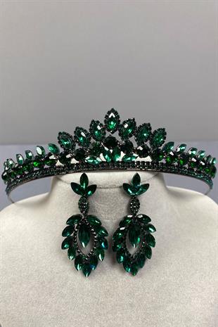 Green Leyn Bridal Henna Crown and Shuttle Stone Earrings