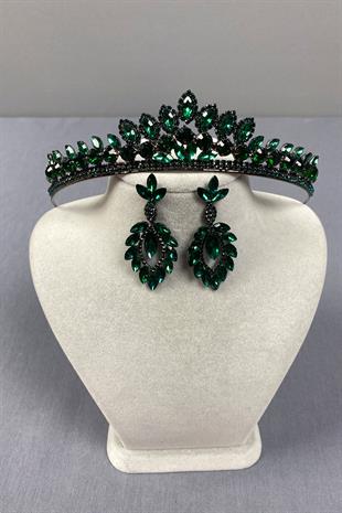 Green Leyn Bridal Henna Crown and Shuttle Stone Earrings