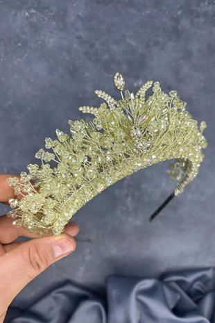 Green Livan Beaded Bridal Henna Crown Hair Accessory
