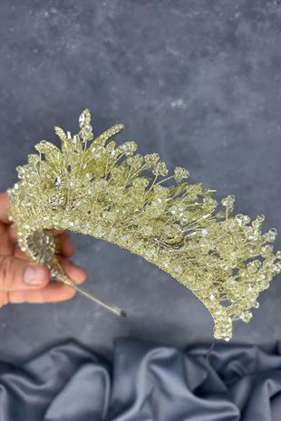 Green Livan Beaded Bridal Henna Crown Hair Accessory