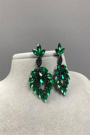 Green Shuttle Duru Leaf Patterned Stone Evening Earrings