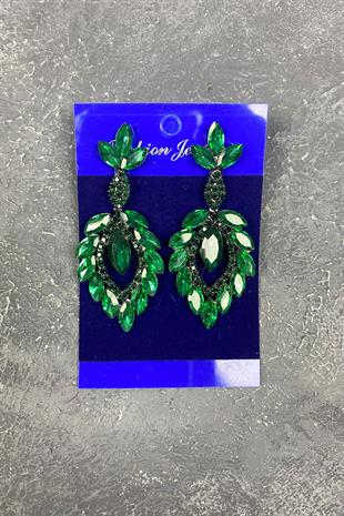 Green Shuttle Duru Leaf Patterned Stone Evening Earrings