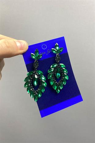 Green Shuttle Duru Leaf Patterned Stone Evening Earrings